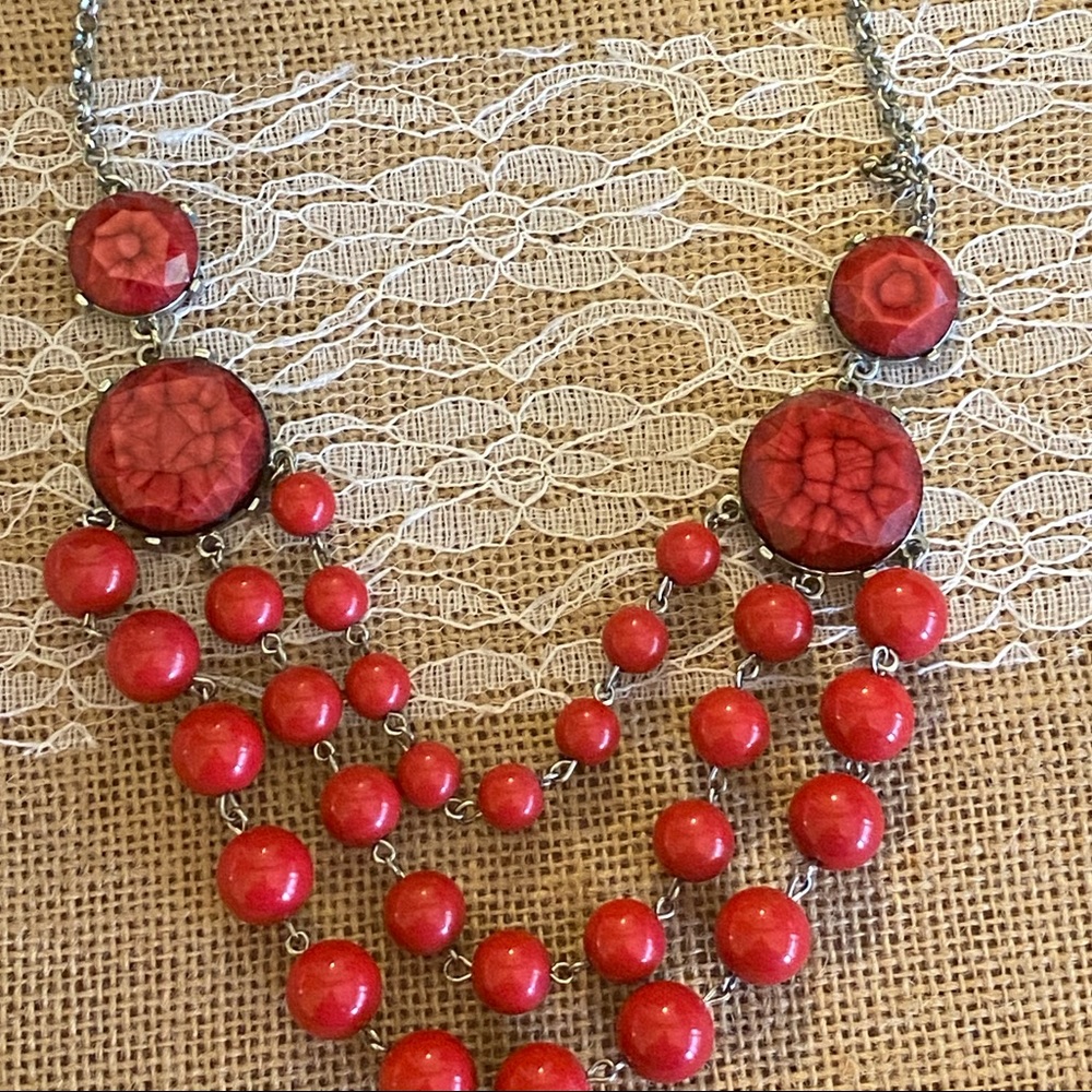 Red Boutique Statement Trendy Stone Necklace